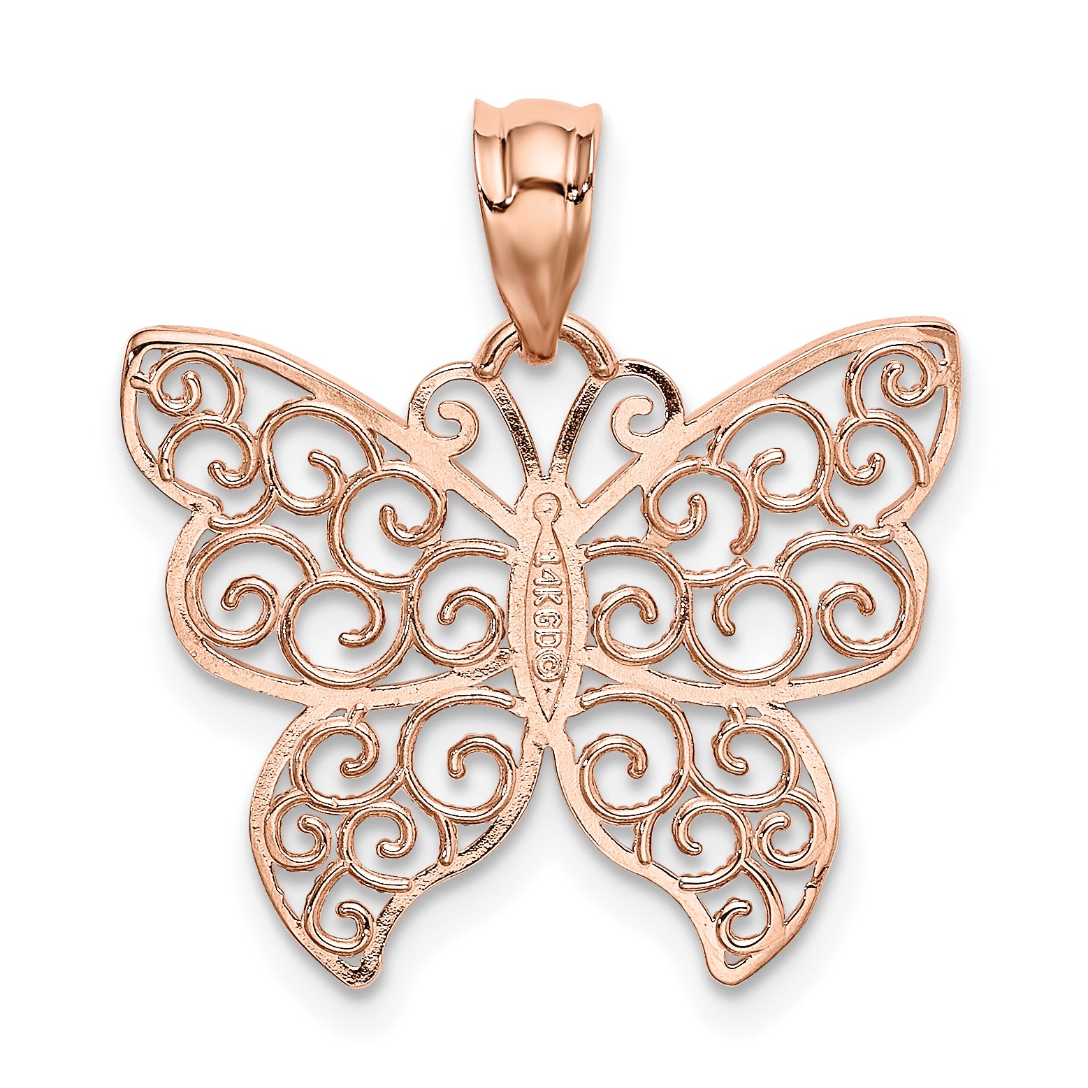 14k Rose Gold Polished Filigree Butterfly Pendant