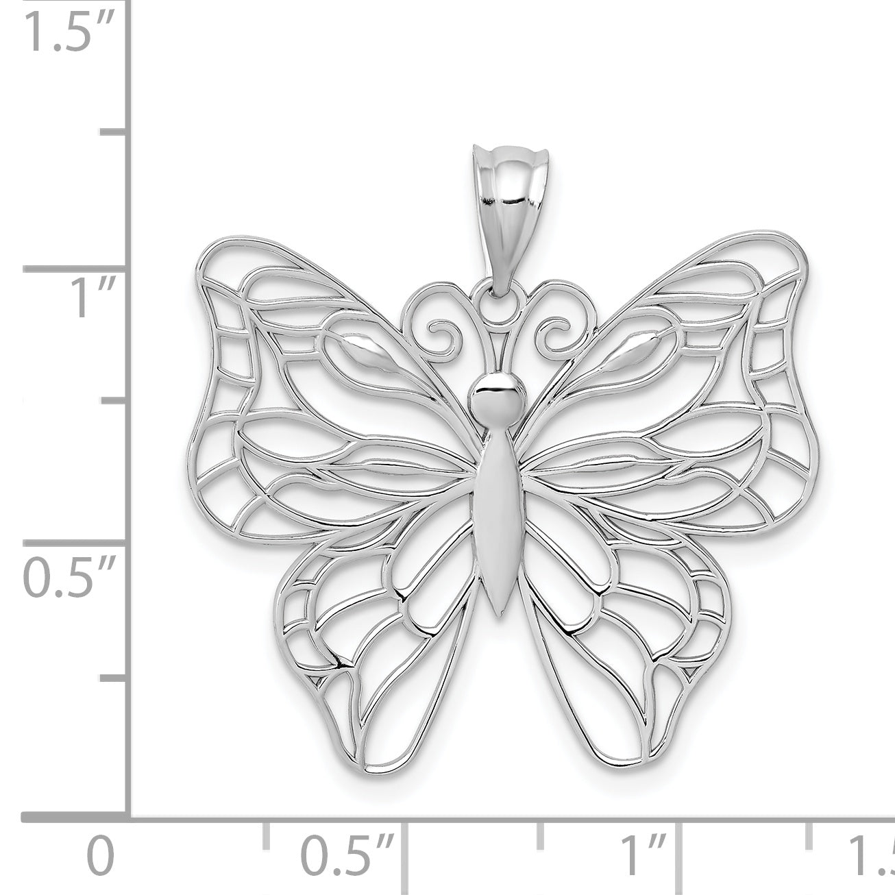 14k White Gold Polished Large Butterfly Pendant