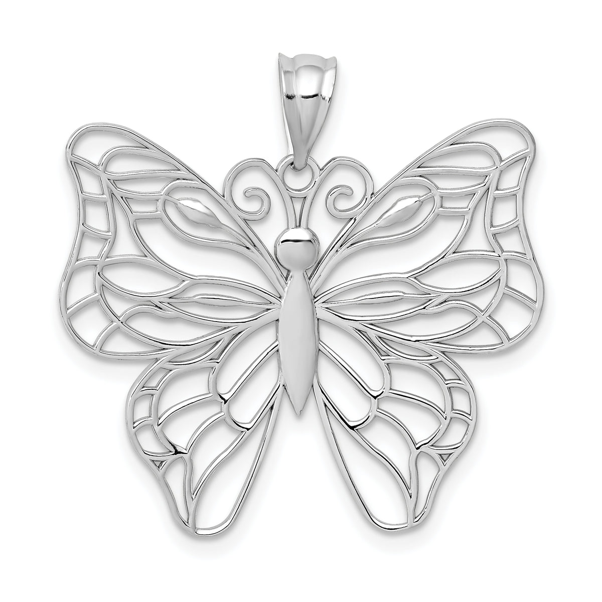 14k White Gold Polished Large Butterfly Pendant