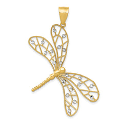 14k w/Rhodium Polished D/C Filigree Dragonfly Pendant