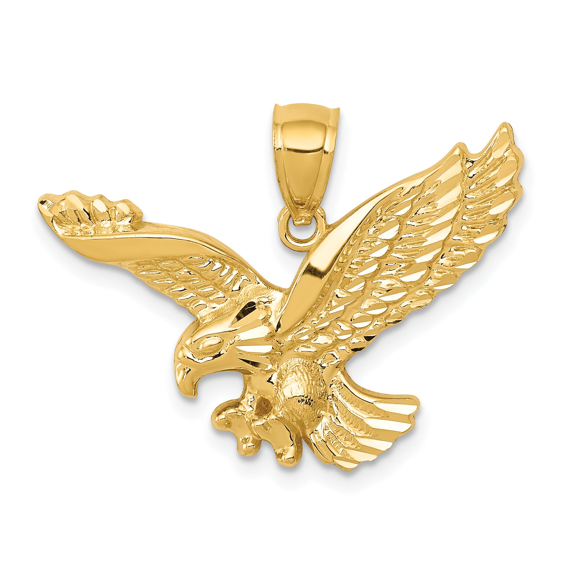 14k Gold Polished and Textured Eagle Pendant