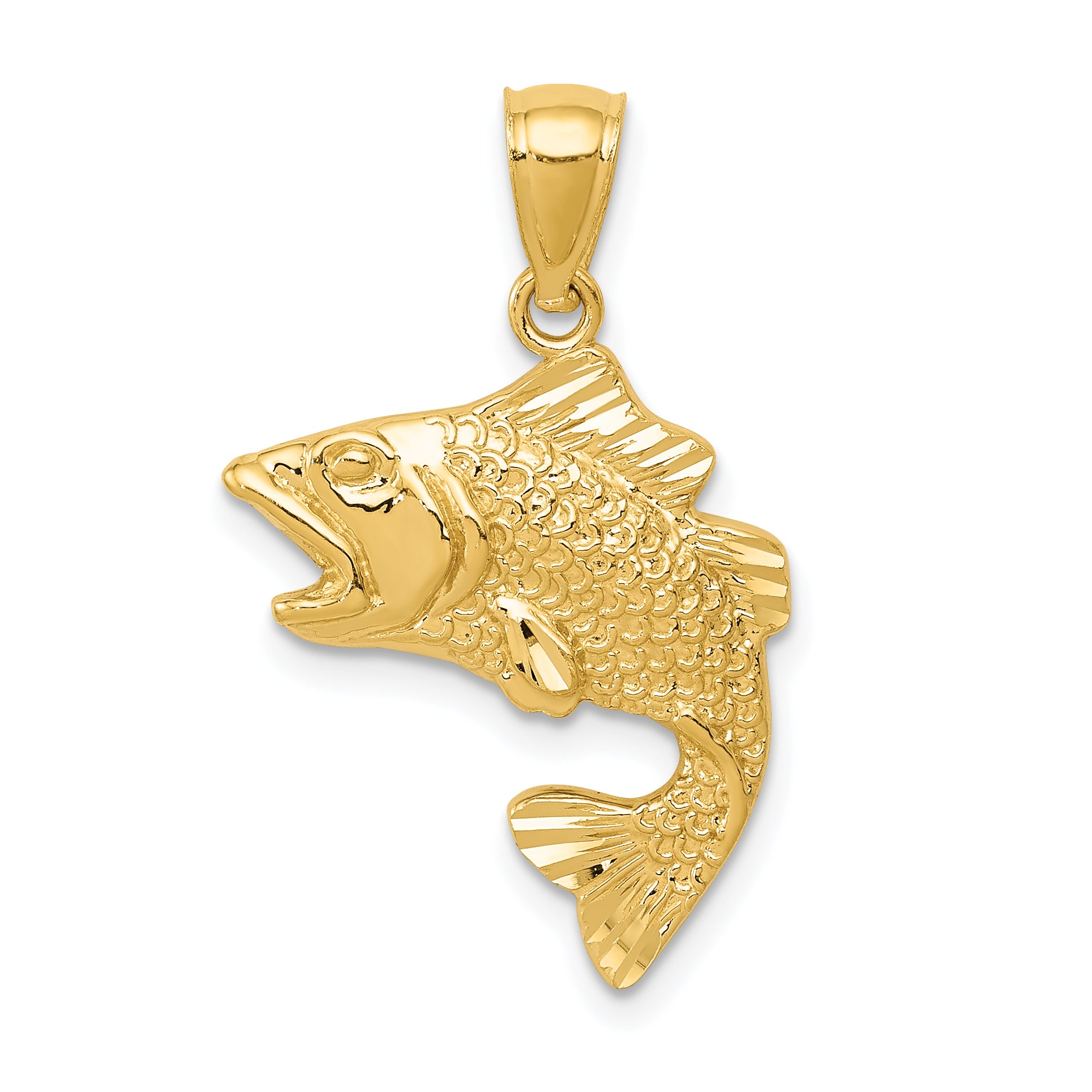 14k Gold Polished Textured Bass Pendant