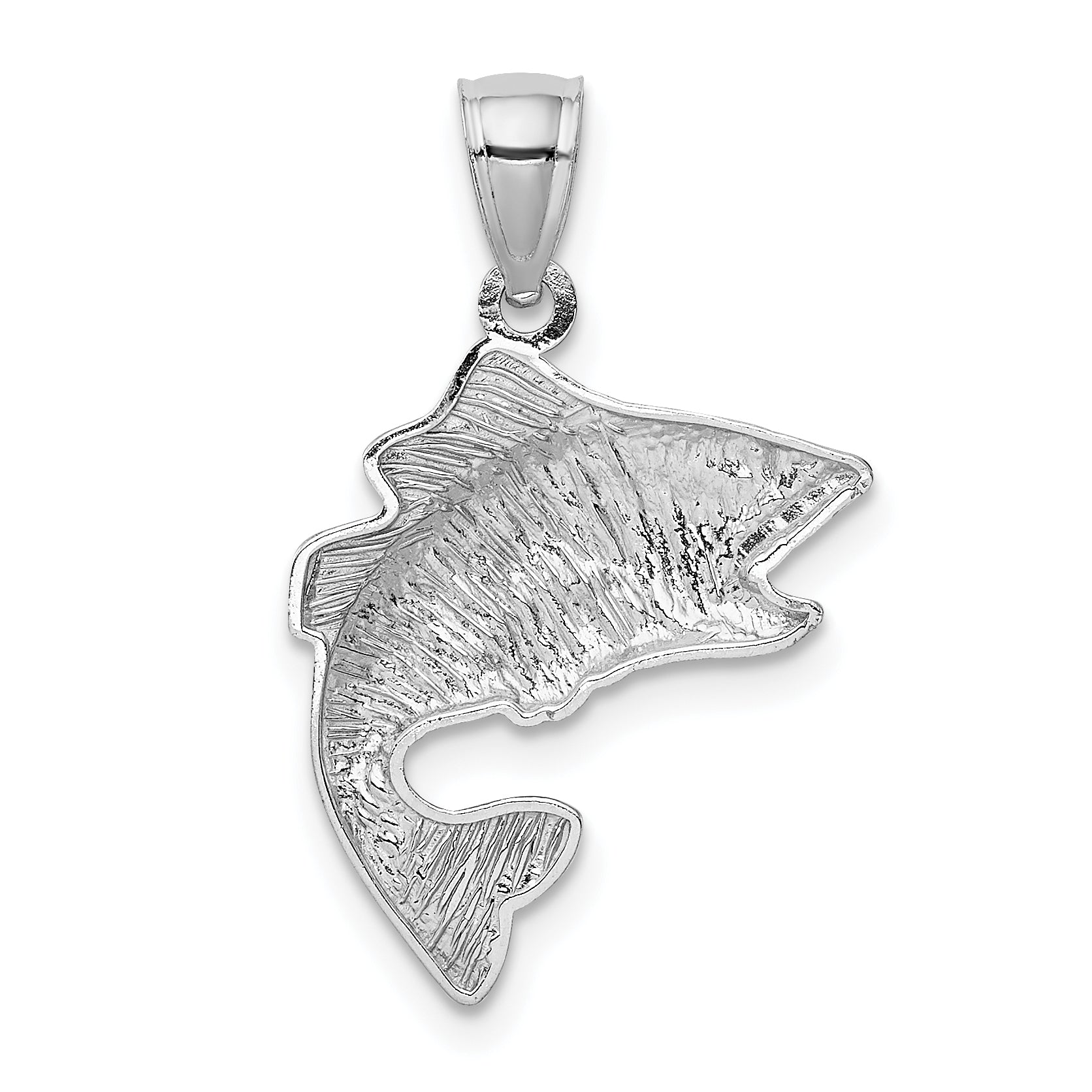 14k White Gold Polished Textured Bass Pendant