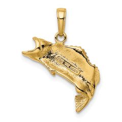 14K Gold Polished Textured Bass Fish Pendant