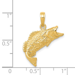 14K Gold Polished Textured Bass Fish Pendant