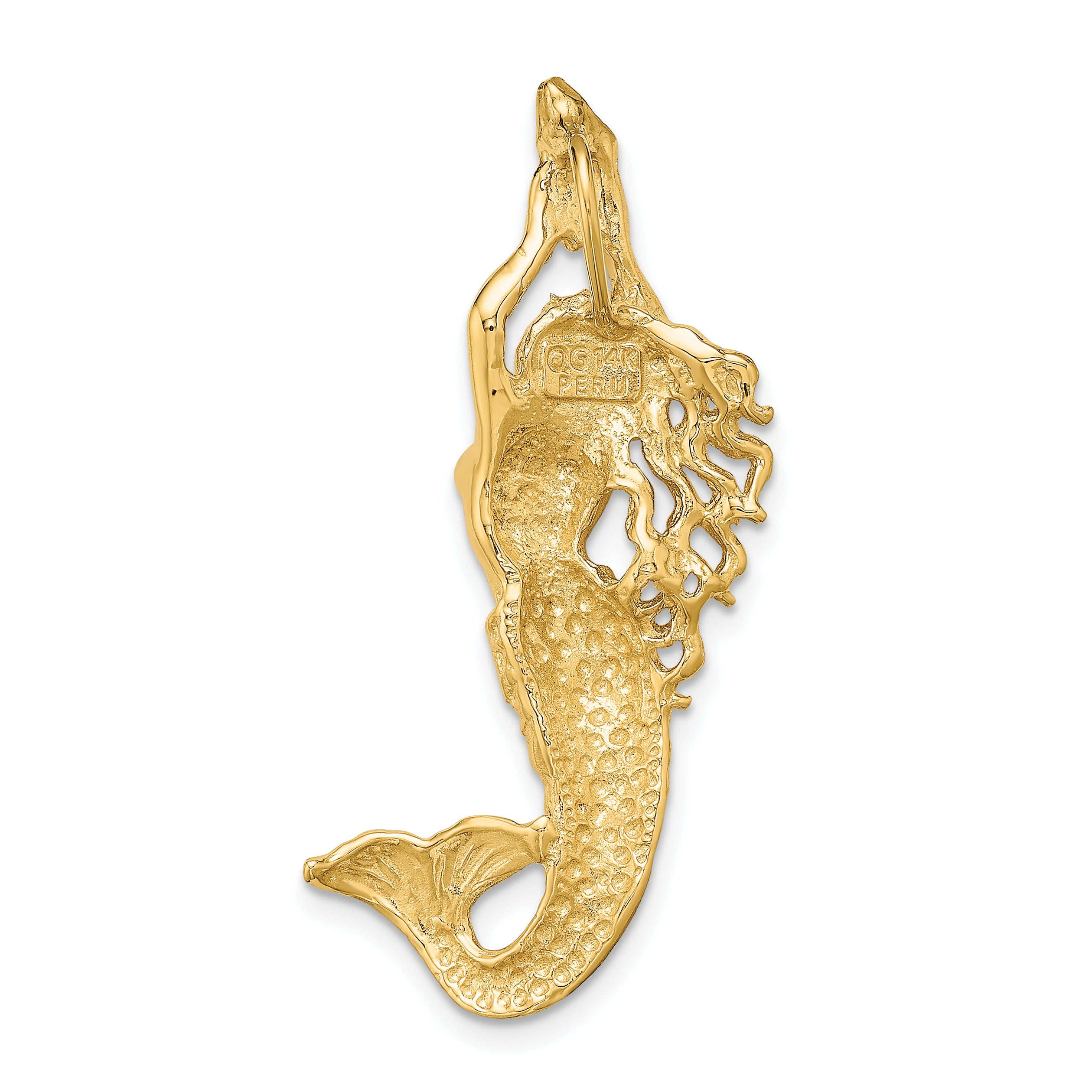 14K Gold Polished / Textured Mermaid Chain Slide Pendant