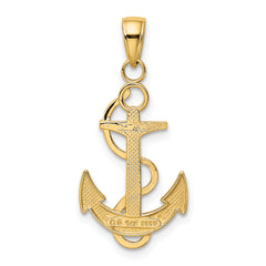 14K Gold Anchor Pendant with Polished Finish and Textured Rope Design for Men