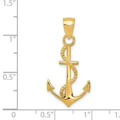 14K Gold Polished Anchor W/Rope Pendant