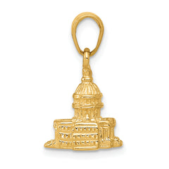 14K Gold Capital Building Pendant with 3D Design, Polished Finish