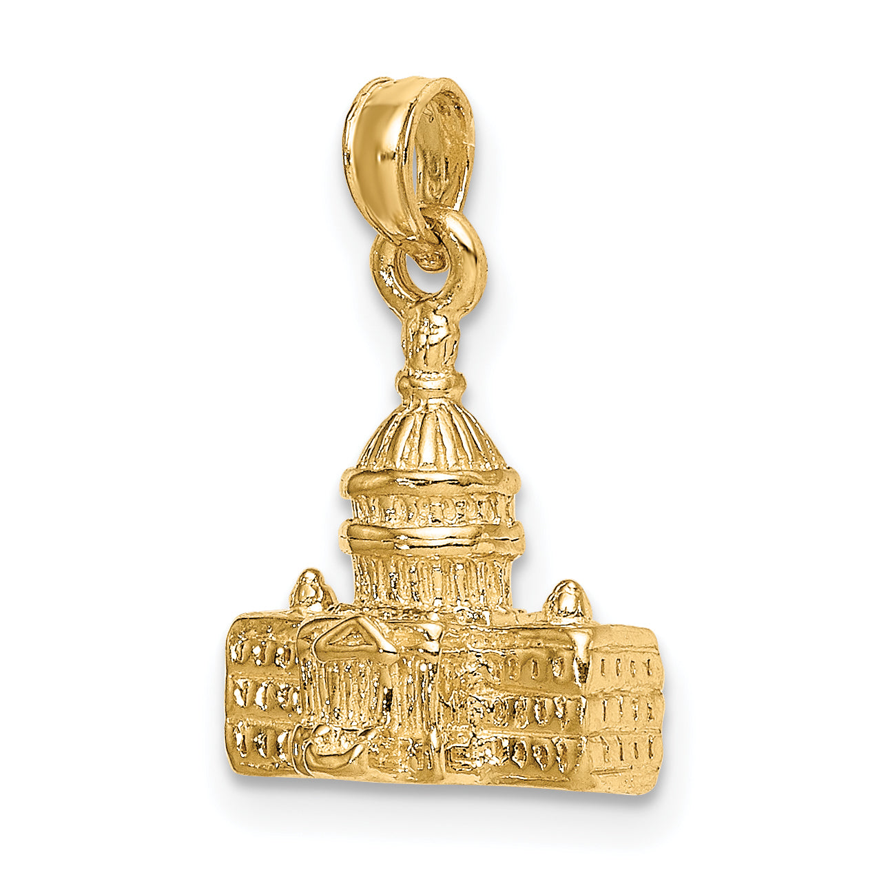 14K Gold Capital Building Pendant with 3D Design, Polished Finish