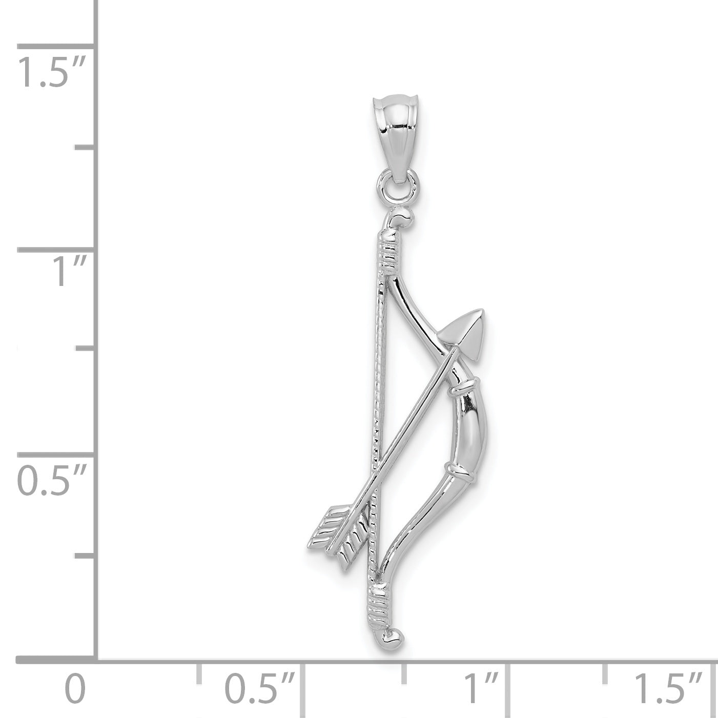 14k White Gold Polished and Textured Bow and Arrow Pendant