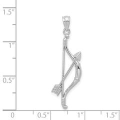 14k White Gold Polished and Textured Bow and Arrow Pendant