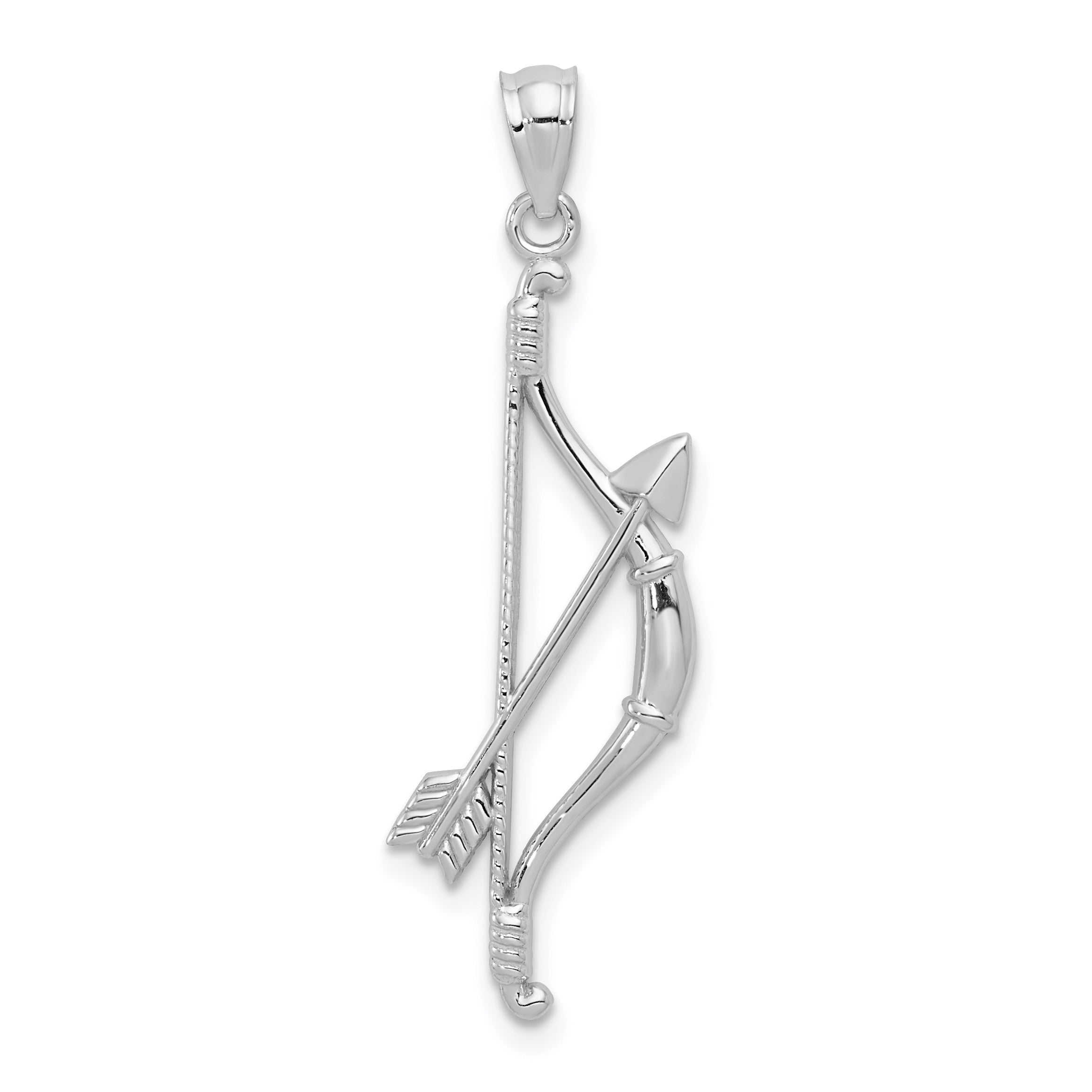 14k White Gold Polished and Textured Bow and Arrow Pendant