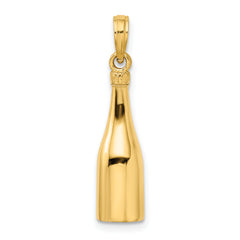 14K Gold 3D Enameled Champagne Bottle Pendant with Polished Finish