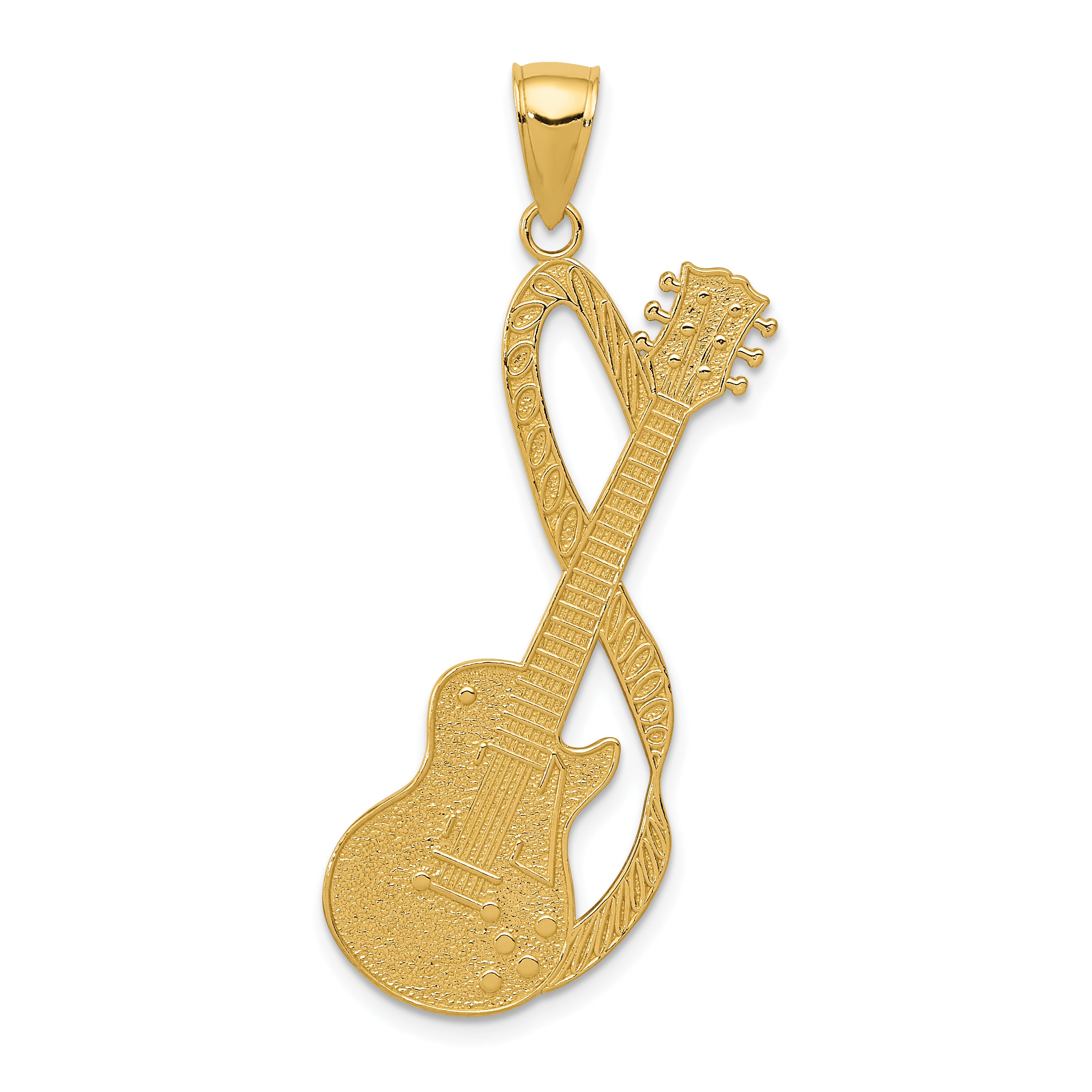 14k Large Guitar w/Strap Textured Pendant