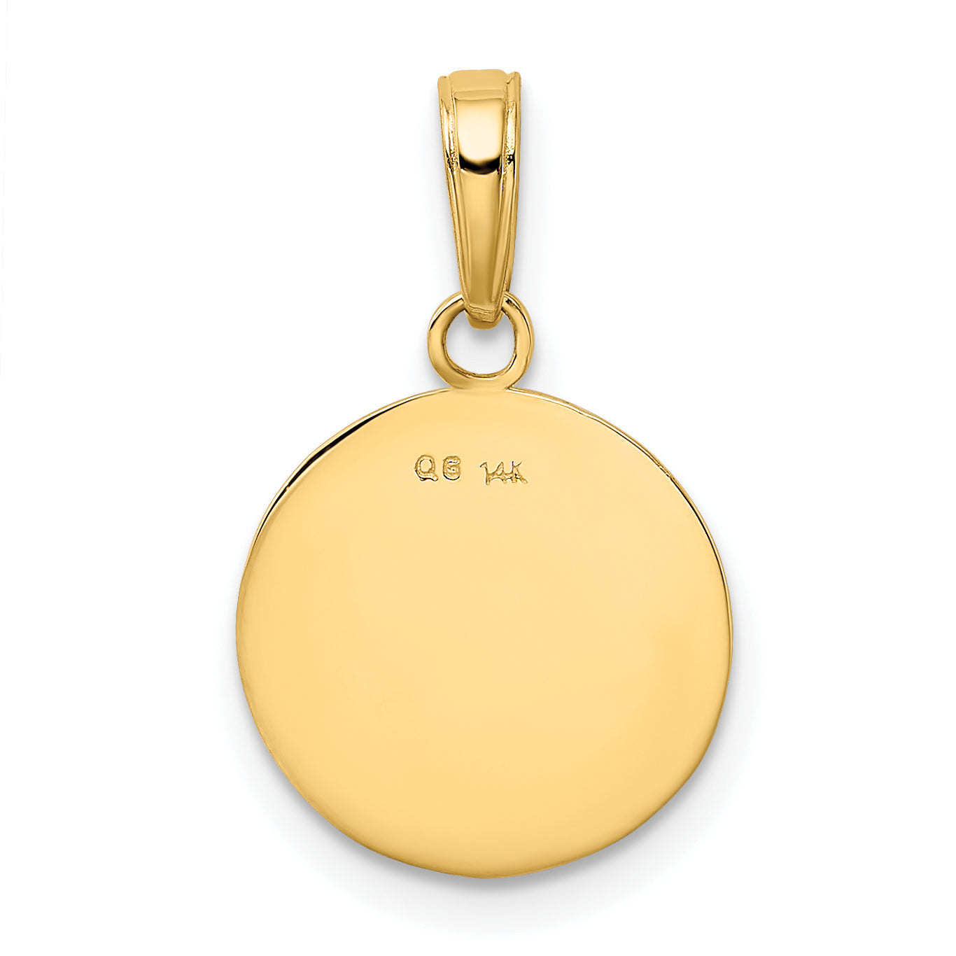 14K Gold Polished Baseball Pendant with Closed Back Textured Design