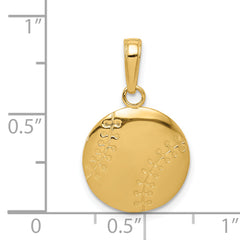 14K Gold Polished Baseball Pendant with Closed Back Textured Design