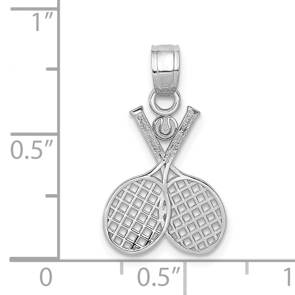 14K White Gold Tennis Racquet Pendant with Polished Rhodium Finish