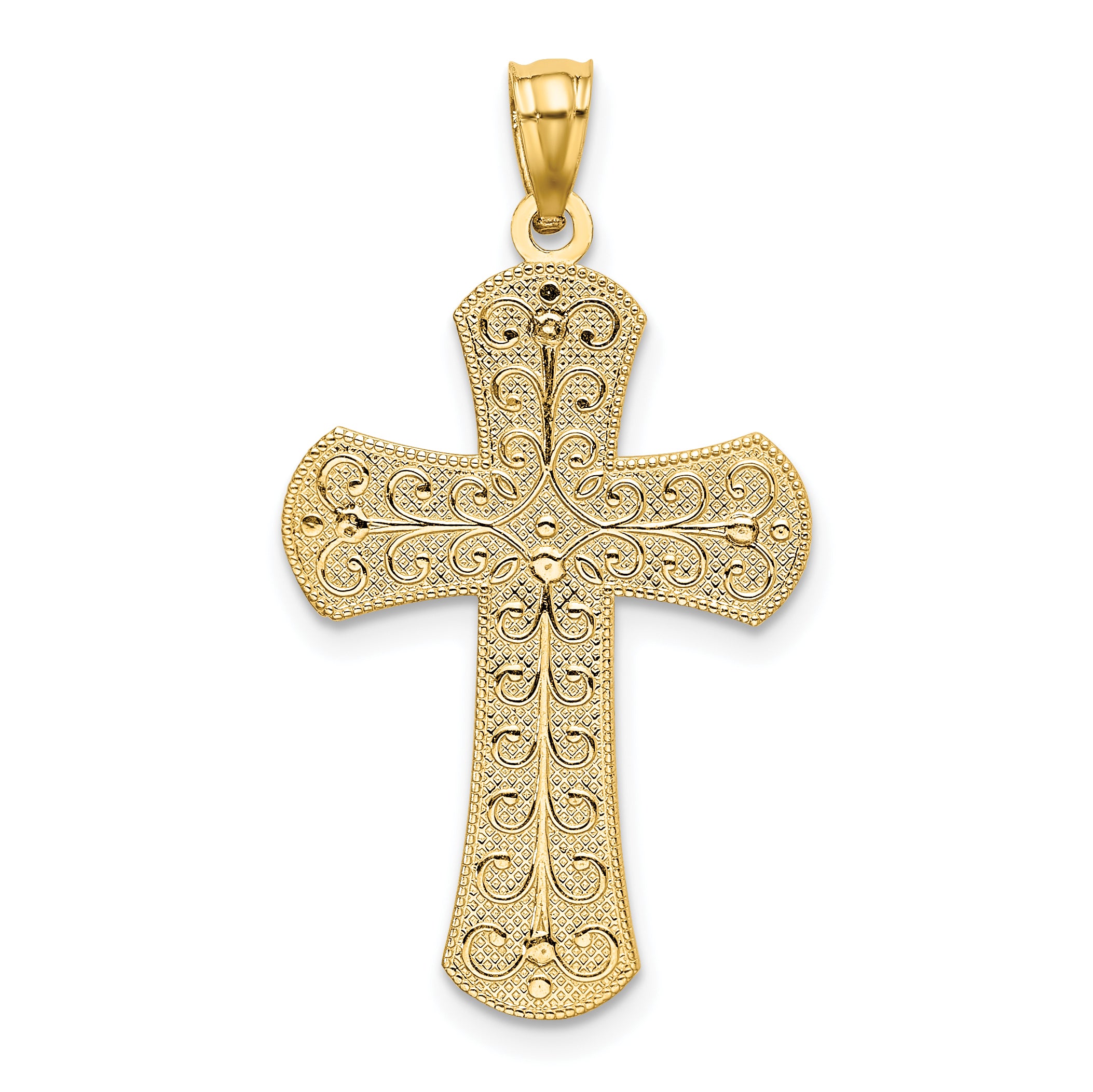 14K Two-Tone Gold Polished Cross Pendant with Textured Design  Elegant