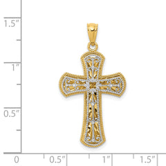 14K Two-Tone Gold Polished Cross Pendant with Textured Design  Elegant