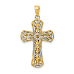 14K Two-tone Polished 2 Level Cross Pendant