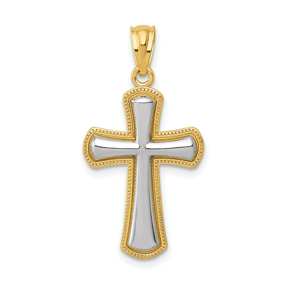 14k Rhodium Polished Cross Pendant