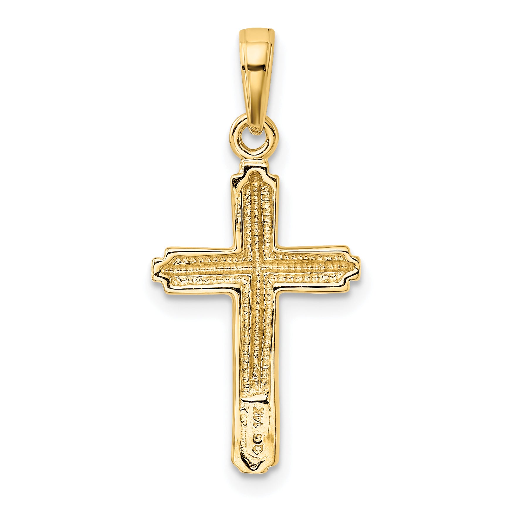 14K Gold Polished Cross Pendant with Striped Border Elegant & Solid Design