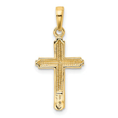 14K Gold Polished Cross Pendant with Striped Border Elegant & Solid Design