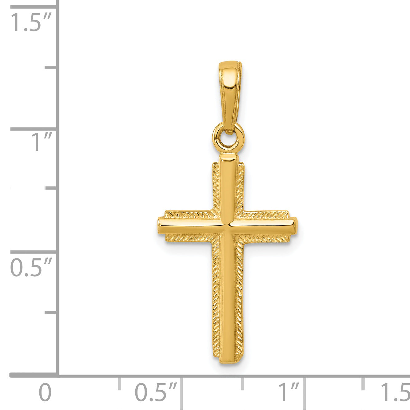 14K Gold Polished Cross Pendant with Striped Border Elegant & Solid Design