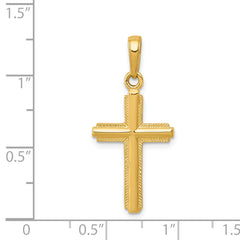 14K Gold Polished Cross Pendant with Striped Border Elegant & Solid Design