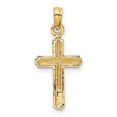 14K Polished Cross With Stripped Border Pendant