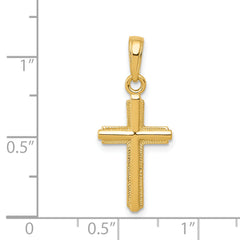 14K Gold Polished Cross Pendant with Striped Border Elegant Design