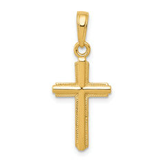 14K Polished Cross With Stripped Border Pendant