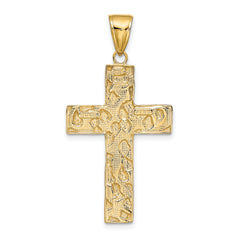 14K Gold Nugget Style Cross Pendant with Polished Textured Finish