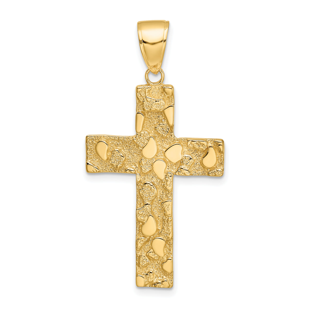 14K Polished/Textured Nugget Style Cross Pendant