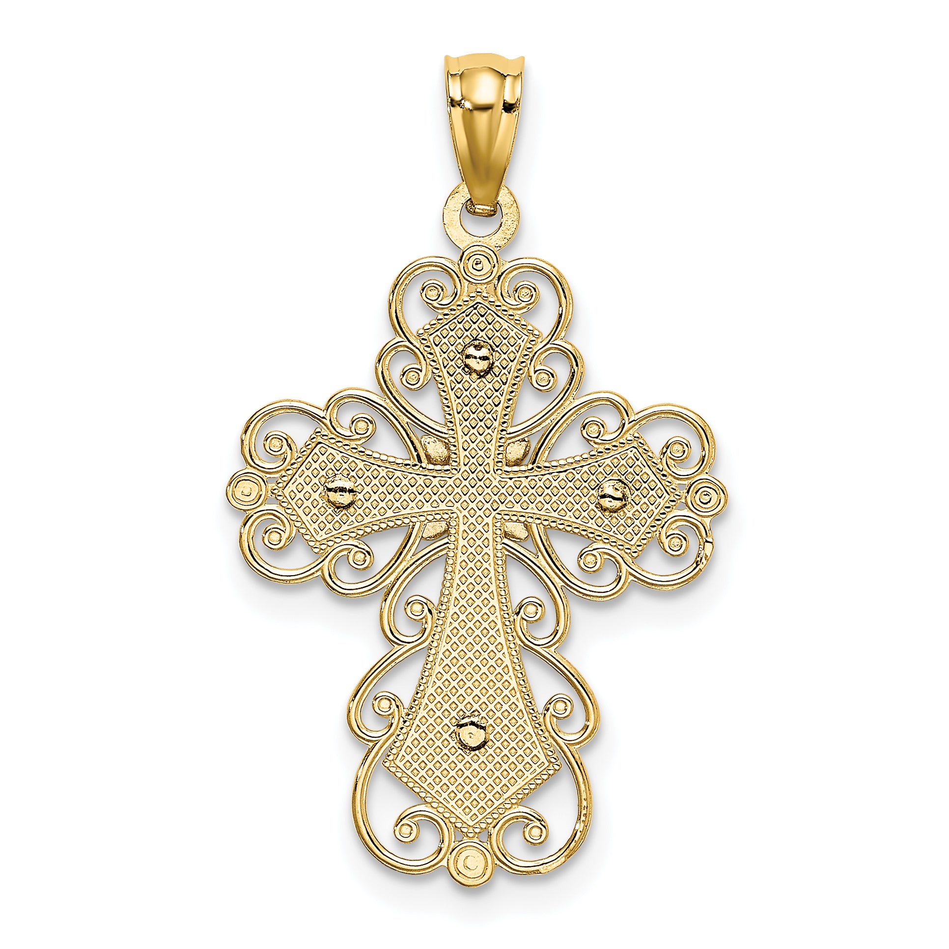 14K Two-tone Gold Polished 2 Level Filigree Cross Pendant