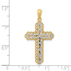 14K Two-tone Gold Polished 2 Level Cross Pendant