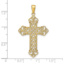 14K Gold Polished Filigree Cross Pendant with Large Rope Frame