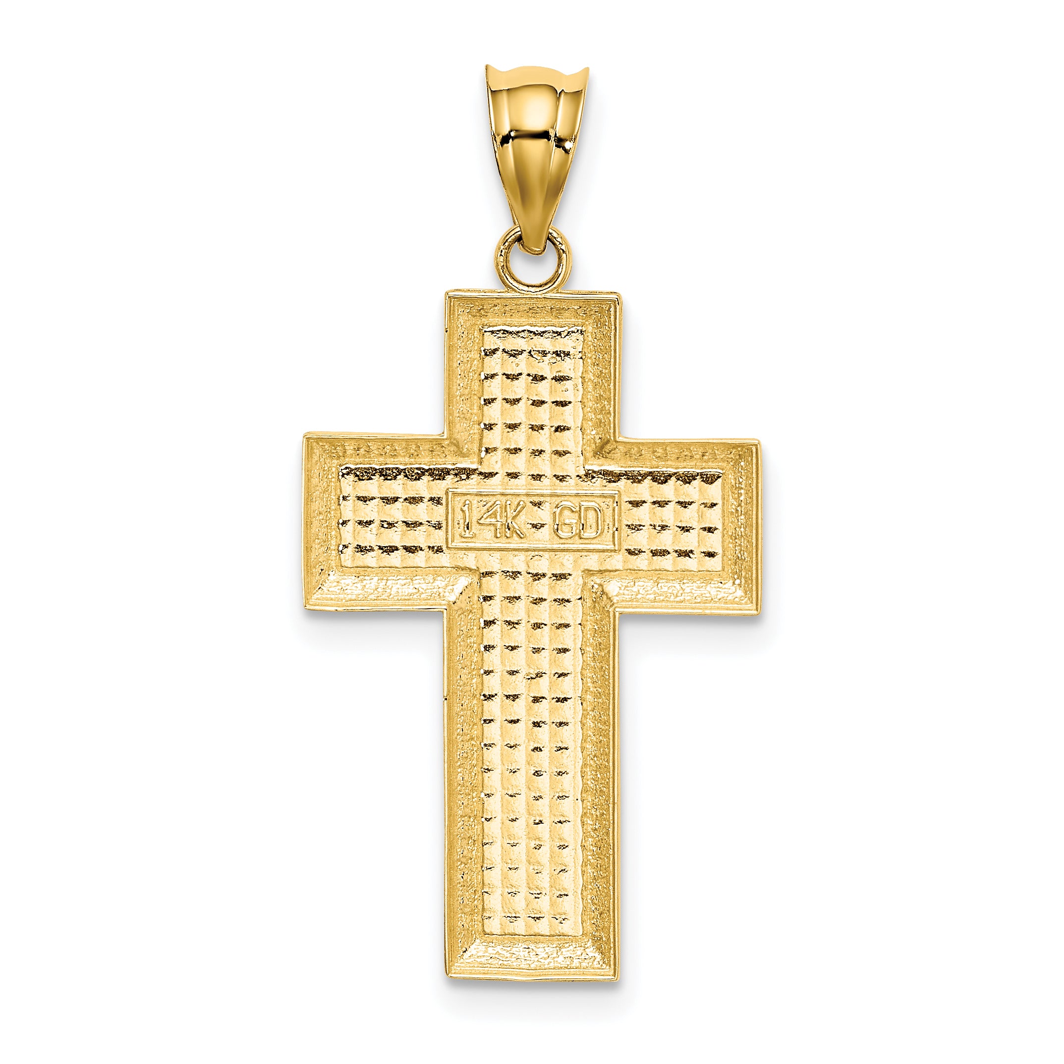 14K Gold Polished Textured Cross Pendant by Sophia Jewelers