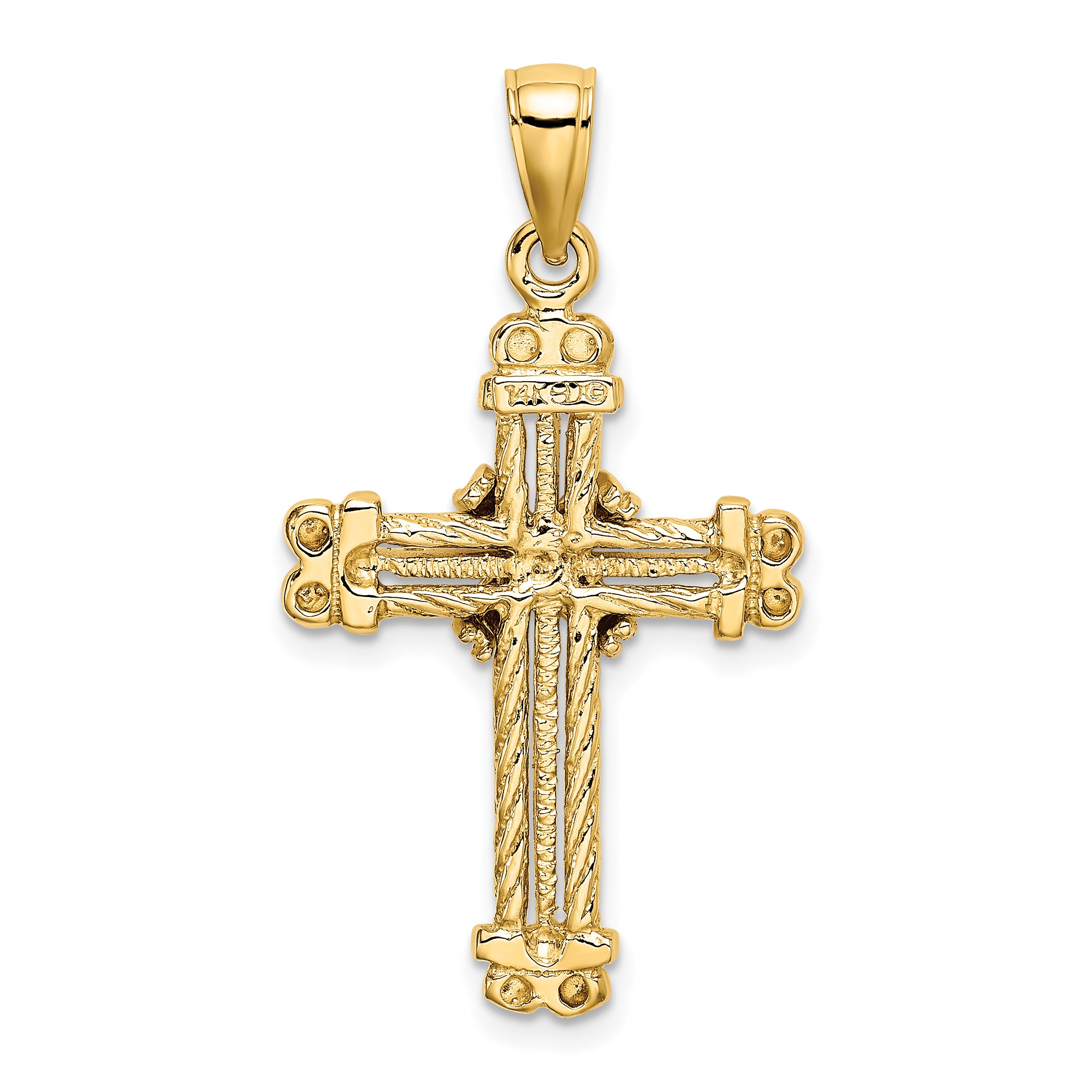 14K Gold Polished / Textured Cross Pendant