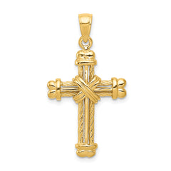 14K Gold Polished / Textured Cross Pendant