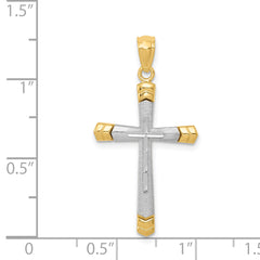 14K Two-Tone Gold Polished Cross Pendant with Diamond-Cut Design