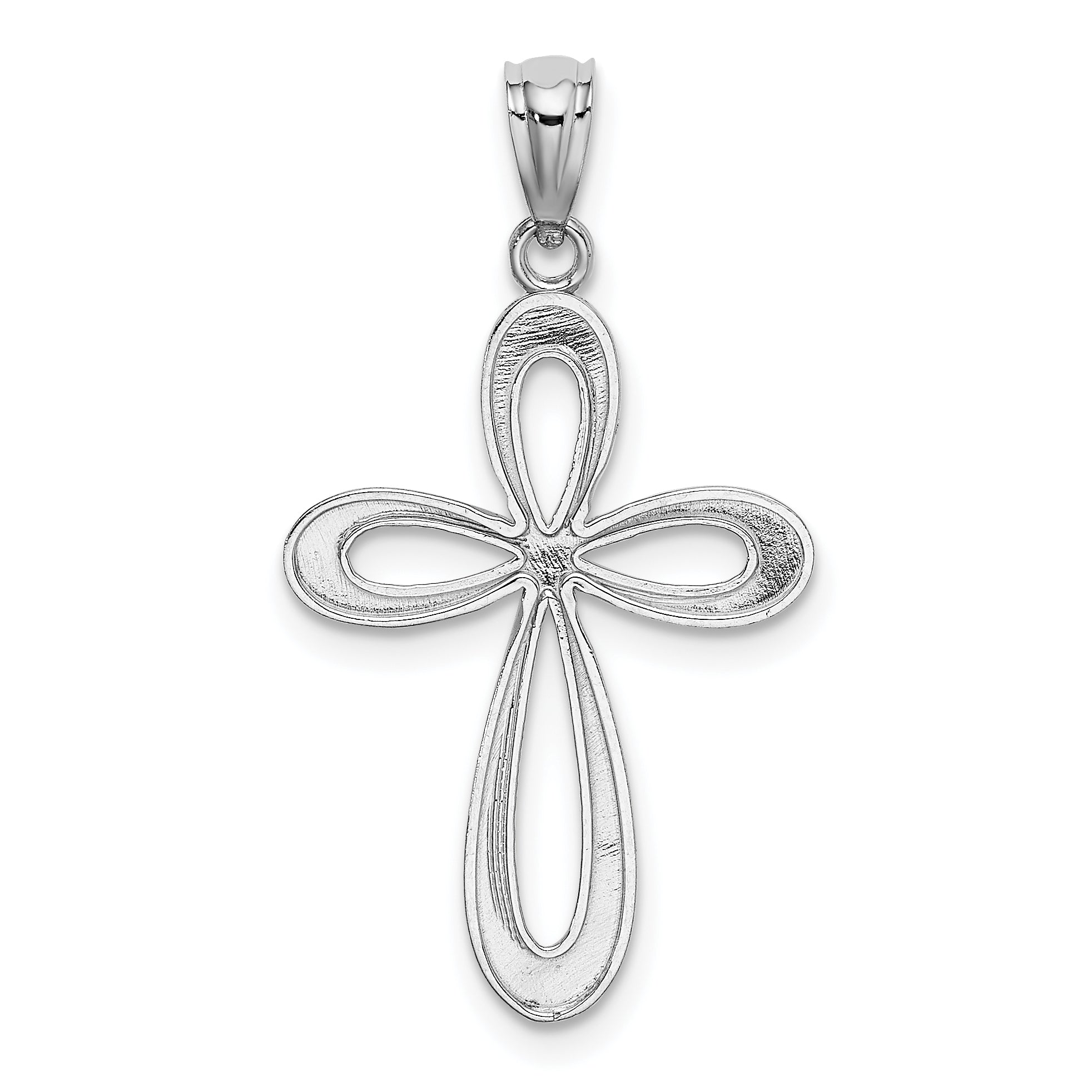 14K White Gold Polished Ribbon Cross Pendant with Rhodium Finish Elegant Design