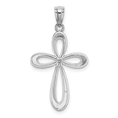 14K White Gold Polished Ribbon Cross Pendant with Rhodium Finish Elegant Design