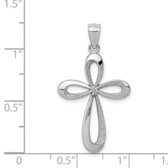 14K White Gold Polished Ribbon Cross Pendant with Rhodium Finish Elegant Design