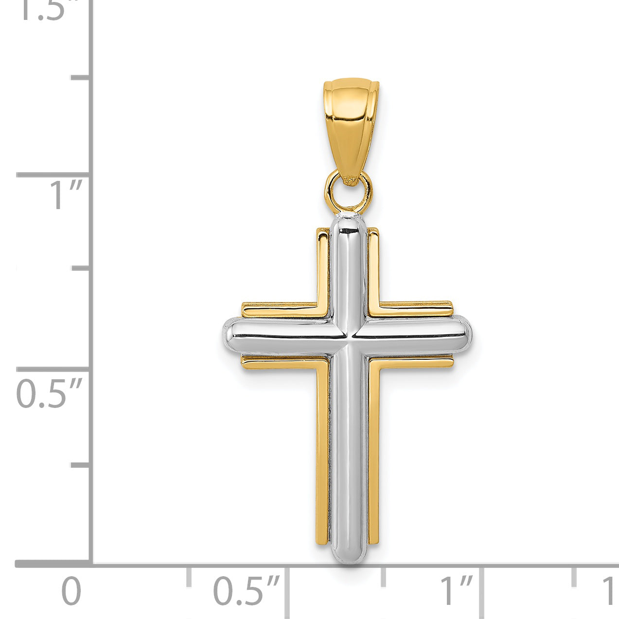 14K Two-Tone Gold Cross Pendant with Solid Cast Design