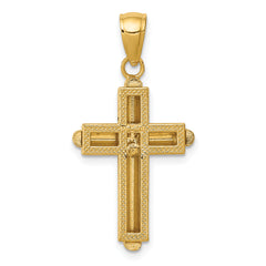 14K Gold Polished Beveled Cross Pendant with Framed Design