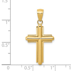 14K Gold Polished Beveled Cross Pendant with Framed Design