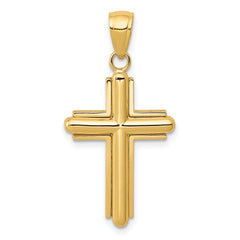 14K Gold Polished Beveled Stick Cross W/Frame Pendant