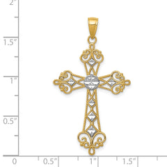 14K Gold Rhodium-Plated Diamond-Cut Cross Pendant Polished & Elegant Design